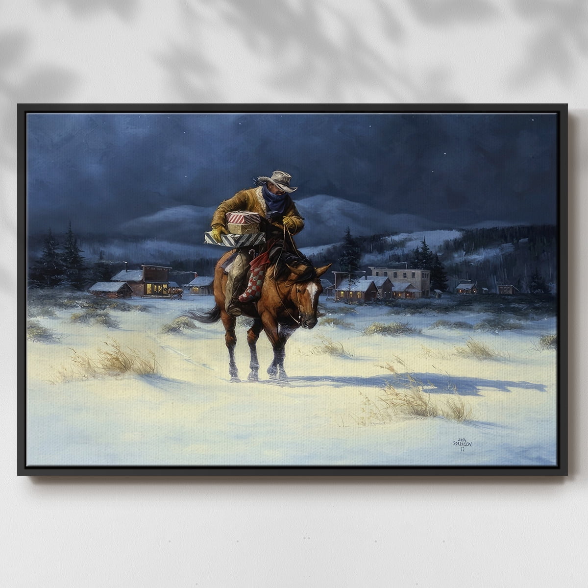 Bringing Christmas Home - Framed Gallery Wrapped Holiday Canvas - 25 x 37 - Black Frame