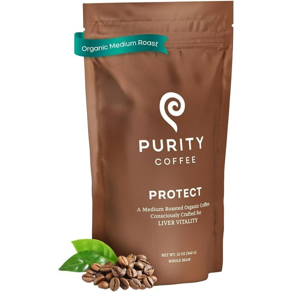 PURITY COFFEE PROTECT High Antioxidant Light-Medium Roast Whole Bean (340g Bag) | Specialty-Grade USDA Organic Arabica Blend | Third Party Tested for Mold, Mycotoxins & Pesticides