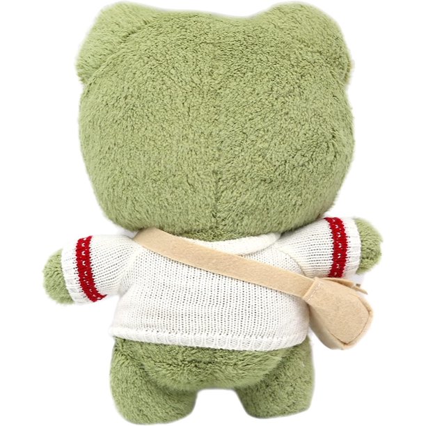 Juguete de muñeca de peluche de rana rellena de 11,8 pulgadas, almohada de peluche de rana verde súper linda con ropa de suéter y mochila, regalo de juguete de peluche de rana de pie para