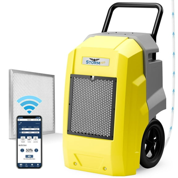 ALORAIR 180 Pints Commercial Dehumidifier with Pump Drain Hose, Smart Wi-Fi Dehumidifier for Large Basement, Industrial or Commercial Space, Smart Wi-Fi, 5 Years Limited Warranty, Yellow