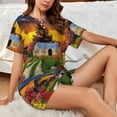 thumbnail image 4 of "Wukai Fall Village Scenery Women's Pajama Set - Short-Sleeve Top and Shorts with Elastic Waistband and Pockets for Loungewear, Yoga, and Casual Wear-Small, 4 of 6