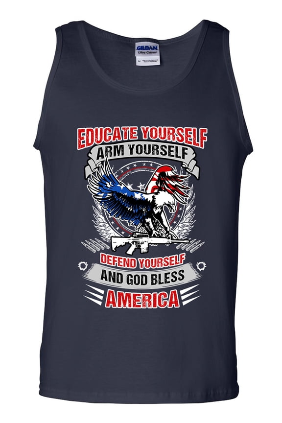 Educate Arm Defend Yourself USA God Bless America Patriotic DT Adult Tank Top