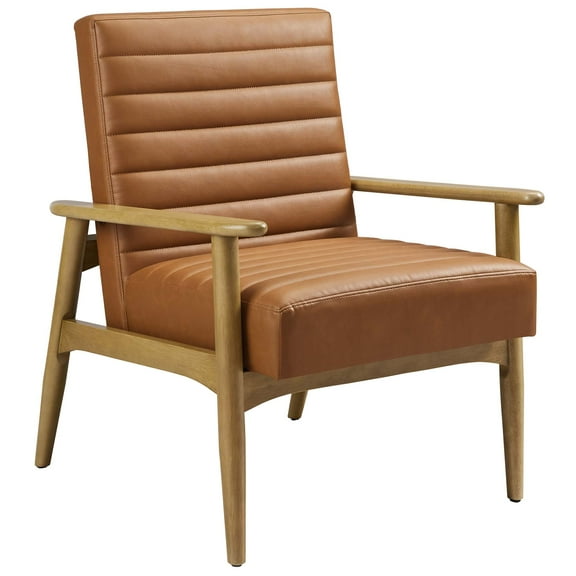 Accent Chair, Oak Tan, Faux Leather, Wood, Living Room Lounge Cafe Lobby Hospitality Restaurant, Modern Contemporary, HB37046