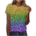 thumbnail image 2 of Gamivast Women Carnival Tops Striped Loose Crewneck Sequin Tees Holiday Short Sleeve Tunic Mardi Gras Party Blouse Fat-Tuesday Outfits 2026, 2 of 6
