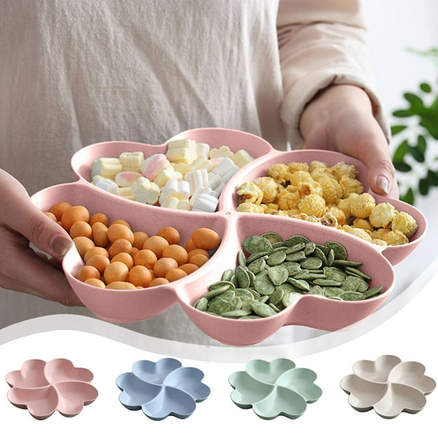 Bandeja de Frutas Secas En Forma de Corazón, de Paja de Trigo, para Sala de Estar, con Compartimentos para Dulces | Beige | 27 X 27 X 3,5 Cm / 10,6 X 10,6 X 1,4 Pulgadas | Caja para Aperitivos Navide