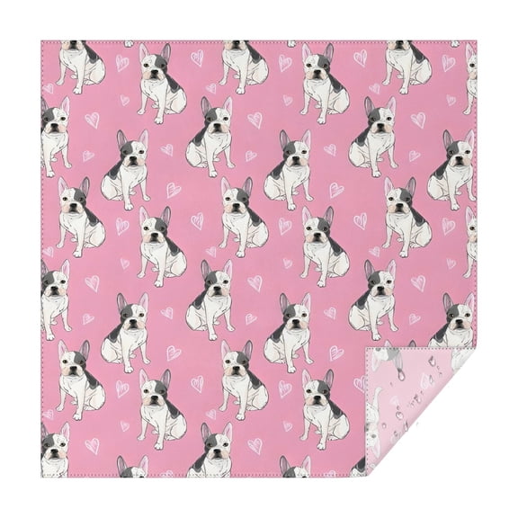 Pink French Bulldog Love Heart Square Tablecloth,Waterproof Square Table Cover,Wipeable Spillproof Washable Table Cover for Home Kitchen Party Decor 42"X42"(107x107cm)