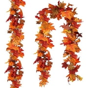 XmhyTop-A 2 Pack Fall Leaf Garland, Hanging Vines Garland Artificial Fall Maple Leaves Garland Thanksgiving Decor for Home Wedding Fireplace Party