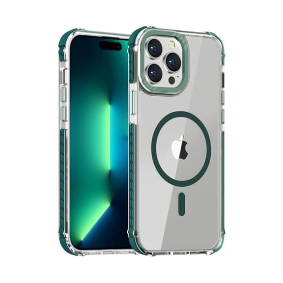 Eryueer Strong Magnetic Case for iPhone 15 Pro 6.1-Inch,[Compatible with Magsafe] Clear Slim Shockproof Protective Phone Cover for Women Men-Transparent Green