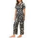 thumbnail image 4 of Conjunto de pijama de satén para mujer INSPIRE CHIC, top de manga corta y pantalones de seda con flores, 2 piezas, pijamas L en negro y blanco, 4 of 6