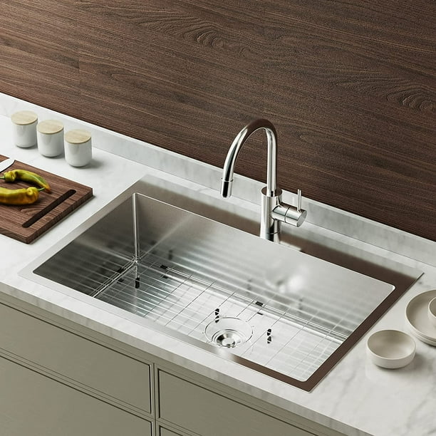 32 Inch Top Mount Kitchen Sink Drop In Farmhouse With Protector 18 Gauge Workstation Stainless Steel Single Bowl Sinks For Rv Travel Trailer Garage 32x22x9 Com 32 Inch Top Mount Kitchen Sink Drop In, Farmhouse Sink Protector