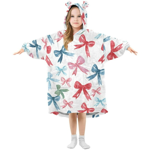 joogoo Wearable Blanket Hoodie for Watercolor Bows Oversized Sherpa Hooded 3-14 YR M