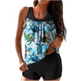 thumbnail image 2 of Fartey Tankini Swimsuits for Women 2025 Plus Size Bathing Suit Two Piece Swim Suit Printed Blouson Tank Tops with Boyshorts Tummy Control Modest Swimwear Blue S-2XL, 2 of 5