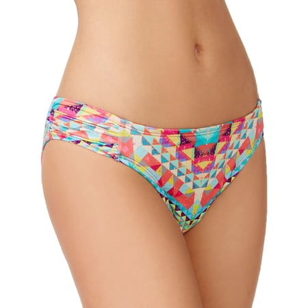 Bar III Womens Printed Ruched Swim Bottom Separates Pink M