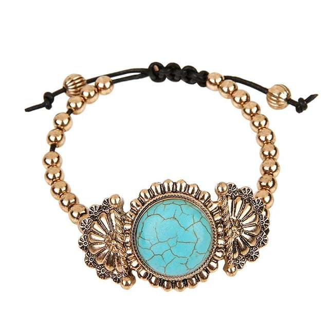 Brazalete grabado con de moda, pulseras con cordón de aleación turquesa Bohemia, de joyería para decoración de de bodas para dorado