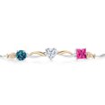 thumbnail image 2 of Gem Stone King 925 Silver and 10K Yellow Gold London Blue Topaz Moissanite Pink Mystic Topaz and Lab Grown Diamond Tennis Bracelet for Women By Keren Hanan (2.30 cttw, Adjustable up To 9 inch), 2 of 4