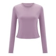 thumbnail image 4 of Bibifish Womens Cropped T-Shirt Long Sleeve Slim Fitted Tee Stretchy Soft Crew Neck Layering Top Fall Undershirt, 4 of 8