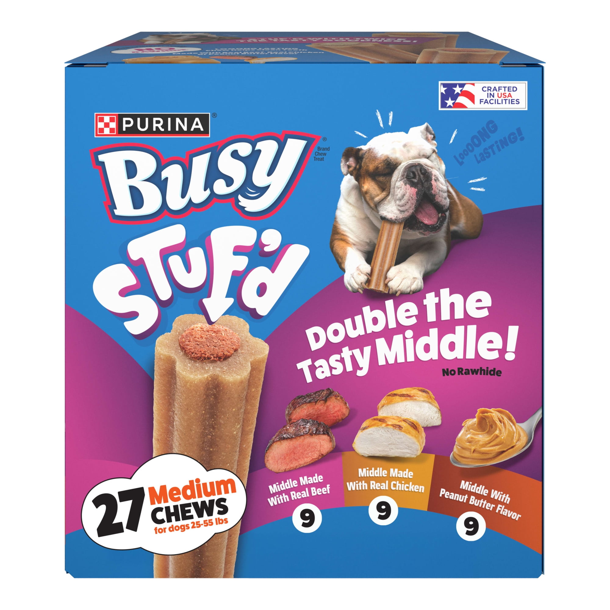 Purina Busy Stuf’d  Beef, Chicken, & Peanut Butter Flavor Long-Lasting Chews for Medium Dogs Variety Pack, 74.7 oz Box