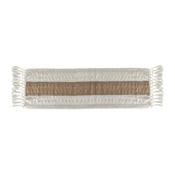 Minimalist Linen Table Runner, Color-Blocked Hollow Woven Design With Tassels, Modern Dining Table Decor For Christmas, Weddings & Holiday Parties Khaki