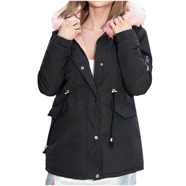 FAIWAD Women's Winter Hooded Puffer Jacket Mid Length Warm Plus Size Zip Adjustable Drawstring Down Jacket