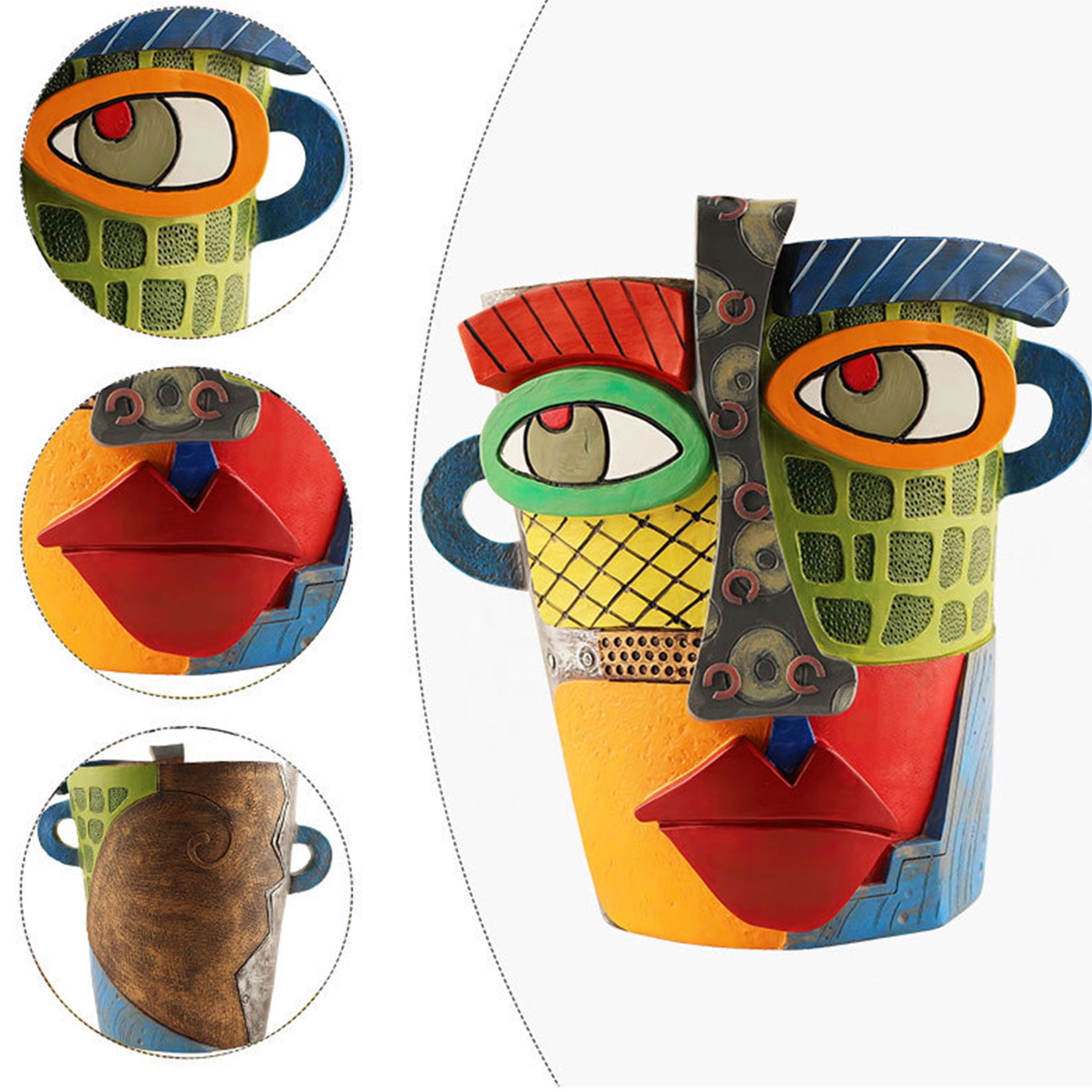 Picasso Brutalist Abstract Beauty Face Flower Pot Ornaments - Unique Face Planters Pots Rainbow Head Planter Decorative Flower Pot for Indoor Outdoor Plants