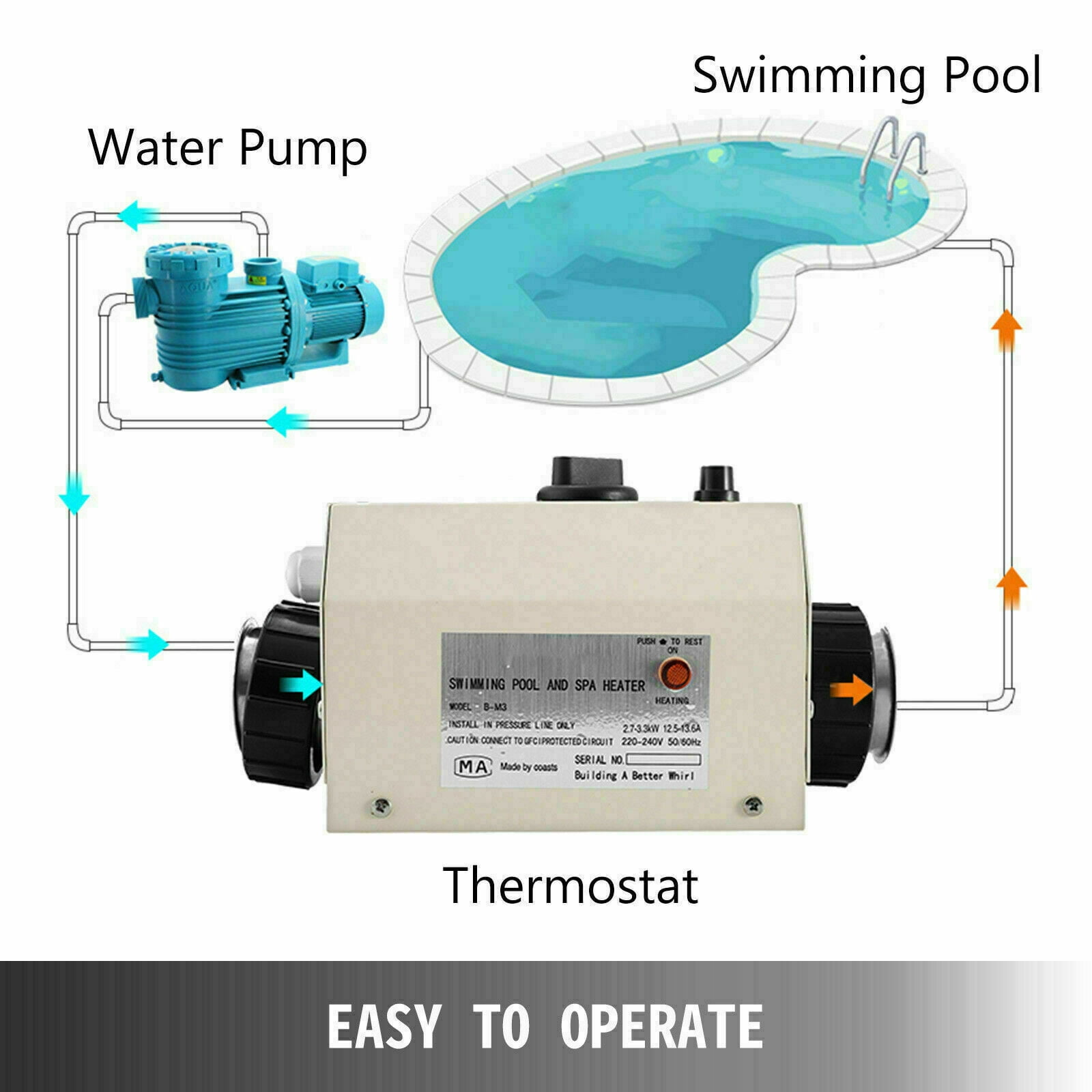 SHANNA 3KW 220V Electric Water Heater Swimming Pool Thermostat SPA Bath Heater Pump