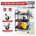 thumbnail image 5 of Folding Service Cart with Wheels, Heavy Duty Metal 3 Tier Foldable Utility Cart w/Universal Wheel & Compartments, Collapsible Tool Push Cart for Home Garage Office, 5 of 8