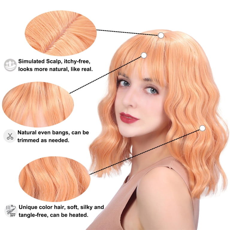 ?NAIMA 12” Orange SHORT WAVY BANG BOB Wig *NWT*? Alrence 12inch Short Ginger Orange Wavy Bob Wig with Bangs  main image 4