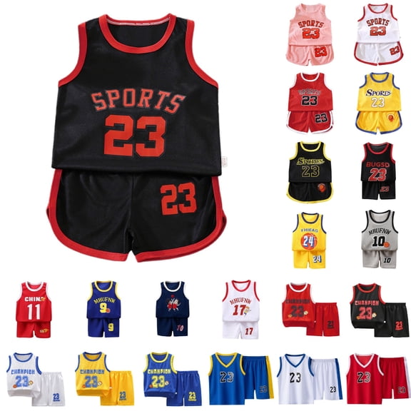 Xmyrz Kids Boys Outfit Set Clothes Set Basketball Tank Top Youth Letters Printed Lightweight Track Shorts Shorts Set