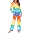 thumbnail image 3 of Renewold Rainbow Stripes Button Down Pajama Top Pants Matching Set of 2 Women Valentine's Day Gifts Hearts Graphic Long Sleeve Sleepwear Nightwear Size 2XL, 3 of 6