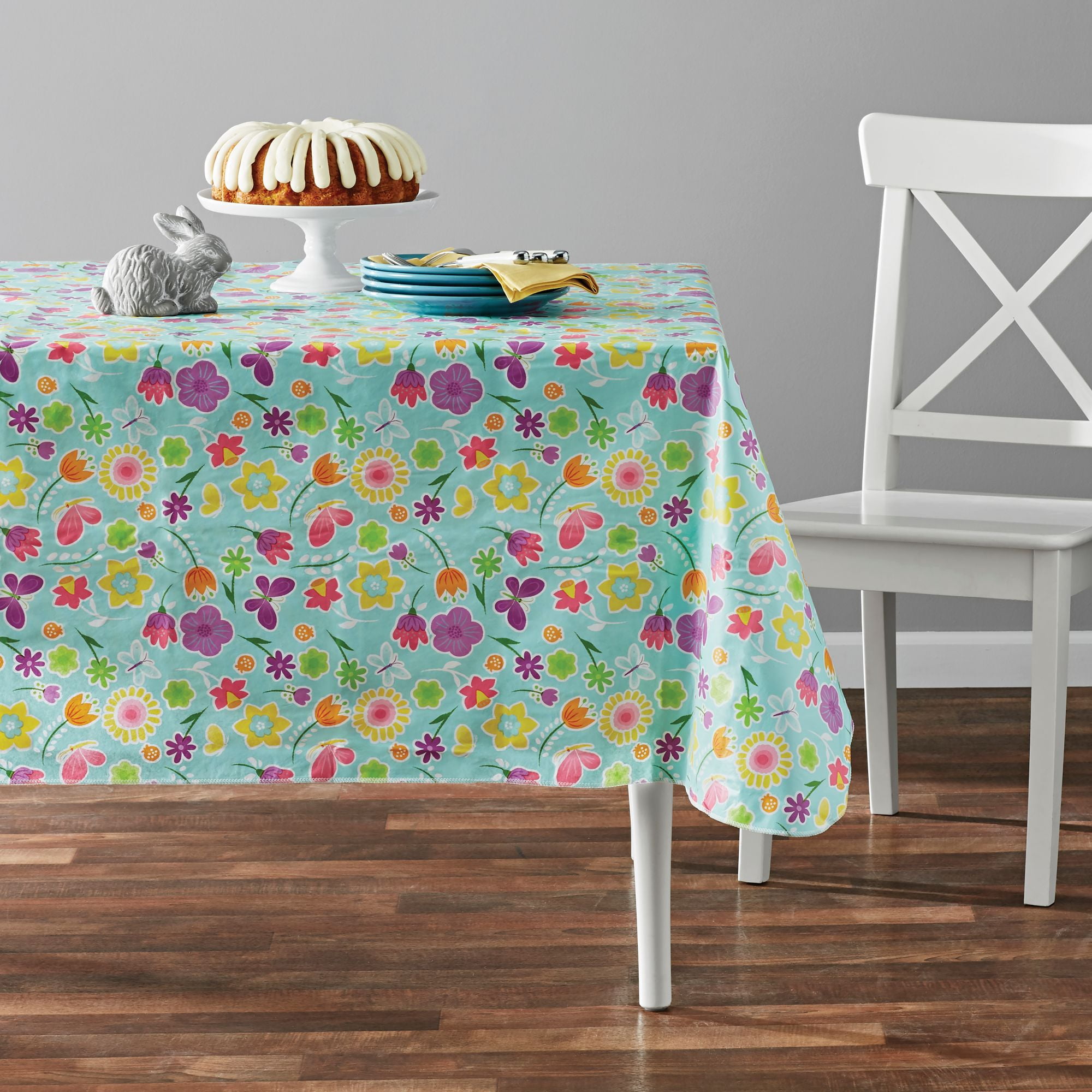 Way to Celebrate Springtime Butterflies and Flowers Vinyl Tablecloth