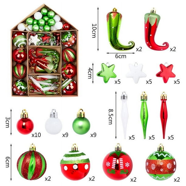 Bolas de Navidad en caja de 70 bolas colgantes pintadas de forma especial para árbol de Navidad, bolas de colores para decoración navideña