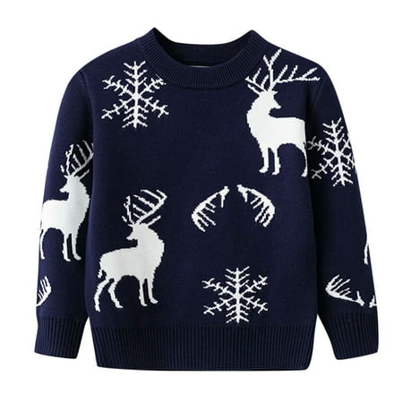 

nsendm Toddler Boys Girls Christmas Cartoon Deer Snowflake Warm Knitted Sweater Long Sleeve Tops Ink Zip up Hoodie Sweater Navy 5-6 Years