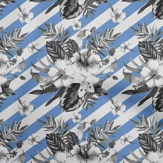 oneOone Cotton Silk Medium Blue Fabric Watercolor Floral Sewing Material Print Fabric By The Yard 42 Inch Wide-aB