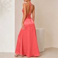 thumbnail image 4 of Aimik Women's Satin Lace Maxi Dress Summer Halter Deep V Solid Color Maxi Dress Silky Formal Tunic Evening Long Gown, 4 of 6