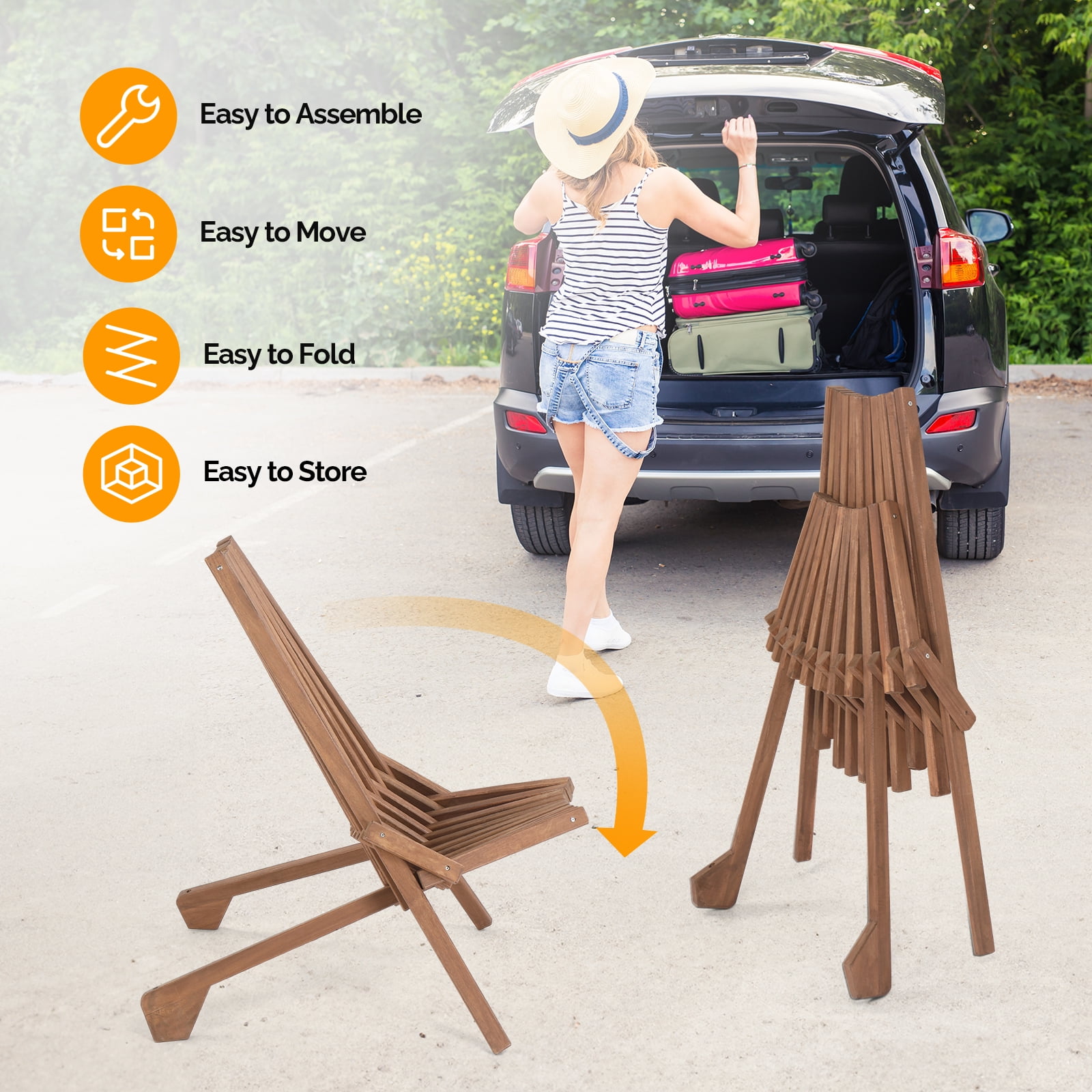 Ktaxon 2 Pack Wood Folding Chair, Acacia Wood Chairs for