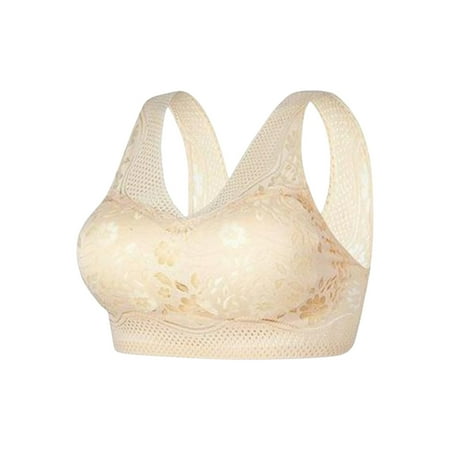 

Puntoco Women S Bra Clearance Women Lace V-Neck Wire Free Sports Underwear Yoga Running Bra Beige