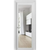 Solid French Pre-Hung Door Clear Glass | Lucia 2166 White Silk | Single Regular Panel Frame Trims Handle | Bathroom Bedroom Sturdy Doors -18" x 84"