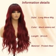 thumbnail image 4 of Red Wig with Bangs  Wave for Women Ombre Black to Red with Bangs 24 inch Long Wave Burgundy Wig  with Middle Part Synthetic Heat Resistant Glueless Wig for Daily Party  Use, 4 of 7