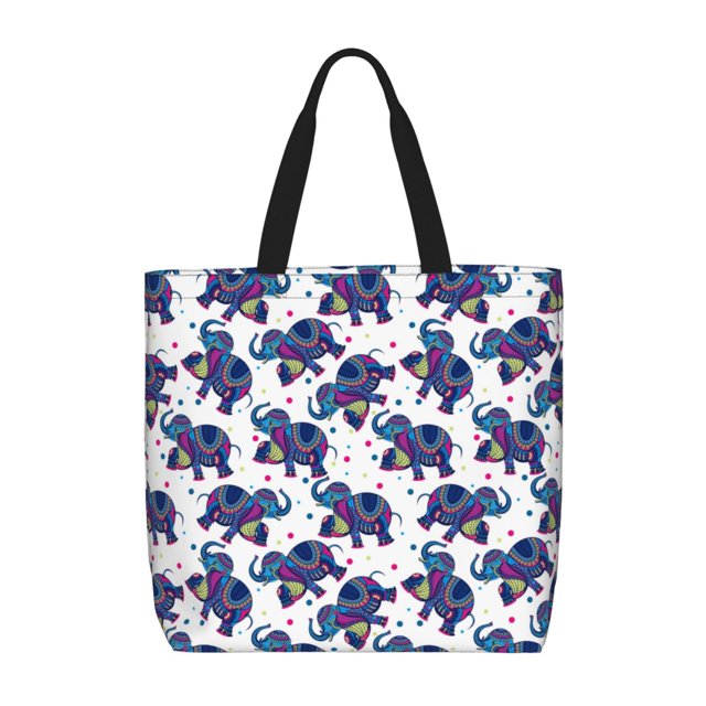 Balery Boho elephant Bolsa de Mano para Mujeres con Cremallera, Bolsa de Gimnasio con Compartimentos, Bolsa para Laptop, Bolsa para Trabajo