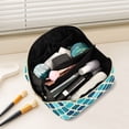 thumbnail image 2 of FORMRS Makeup Bag Travel Cosmetic Organizer for Women Fold Flat Zipper Pouch with Handle, Blue Geometric Pattern, 2 of 8