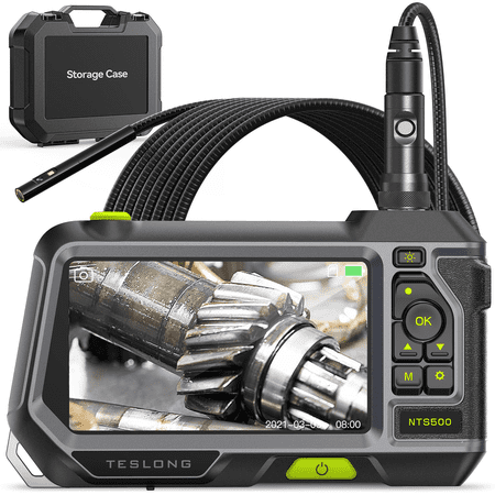 Teslong Endoscope with Light, Dual Lens Inspection Camera 8mm/0.31inch Waterproof Borescope with 5" Monitor, NTS500