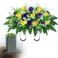 thumbnail image 2 of Artificial Cemetery Flowers Saddle Clothnon Fading Grave Decor, Artificial Cemetery Flowers Saddle Shaped Bouquet with 34 Roses for Grave Decor Non Fading, 2 of 9