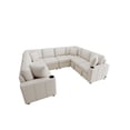 thumbnail image 5 of JERFIT U-Shaped Convertible Sectional Sofa Bed with USB Ports, Cup Holders, and Removable Pillows for Living Room, Beige Chenille Fabric, 5 of 8
