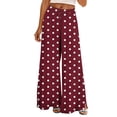 thumbnail image 2 of Mifsaly Wide Leg Flowy Pants for Women Polka Dot Lounge Pants Lightweight Casual Loose Fit Palazzo Trousers Wine,XL, 2 of 5