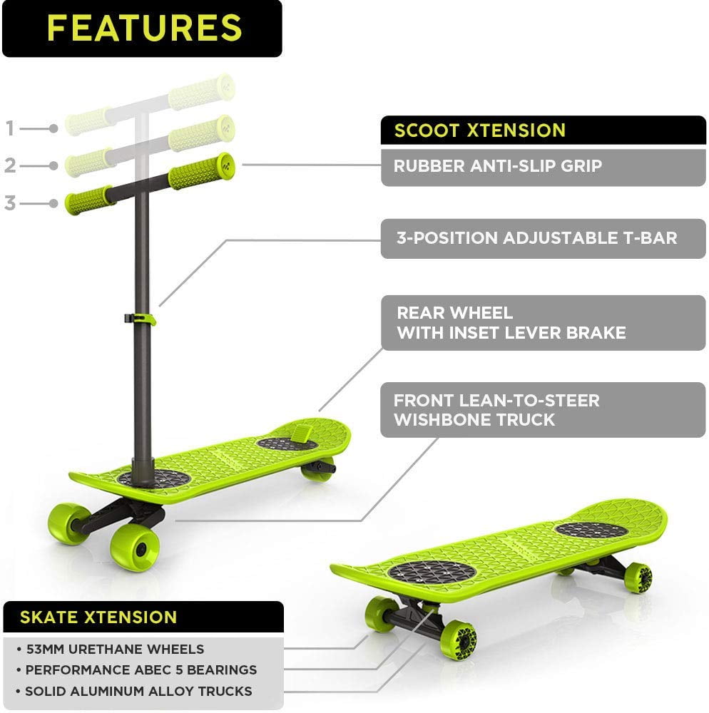 Morfboard Skate And Scoot Combo Two In One Kick Scooter With Three Position Adjustable Height And Skateboard Deck Green New Open Box Walmart Com Walmart Com