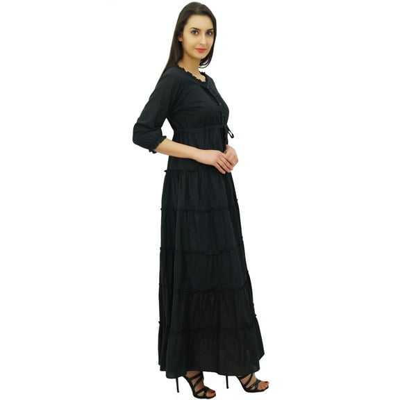 Bimba Women's 3/4 Sleeve Summer Cotton Maxi Dress Drawstring Waist