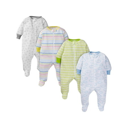- Onesies Brand Assorted zip front sleep n play sleepers, 4pk (baby boy or baby girl unisex)