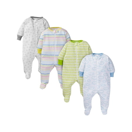 Onesies Brand Assorted zip front sleep n play sleepers, 4pk (baby boy or baby girl (Best Rock And Play Sleeper)