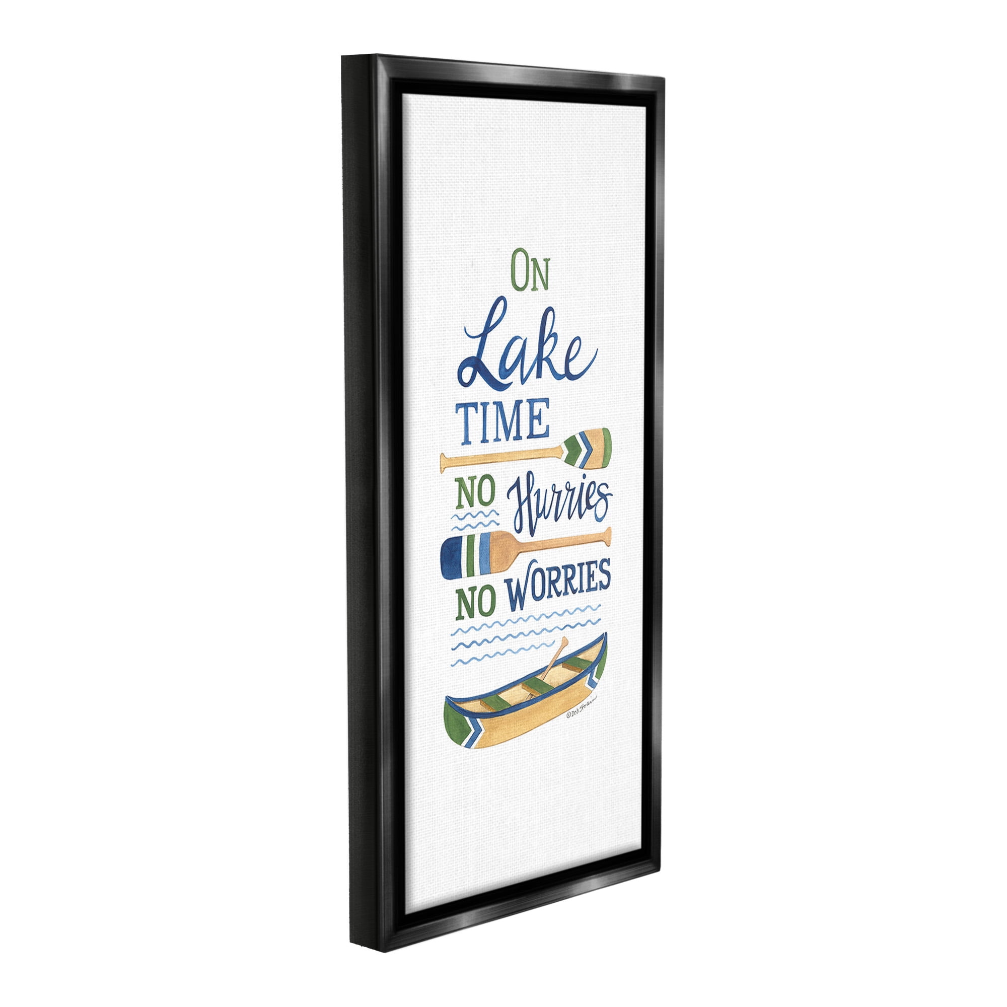 Stupell Industries No Hurries On Lake Time Transportation Painting Black Floater Framed Canvas Art Print Wall Art, 14 x 31