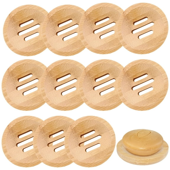 12 Pcs Wooden Soap Dish, 3.2 Inch Round Natural Wood Soap Tray Holder with Drainage Slots, for Bathroom Shower Kitchen Sink